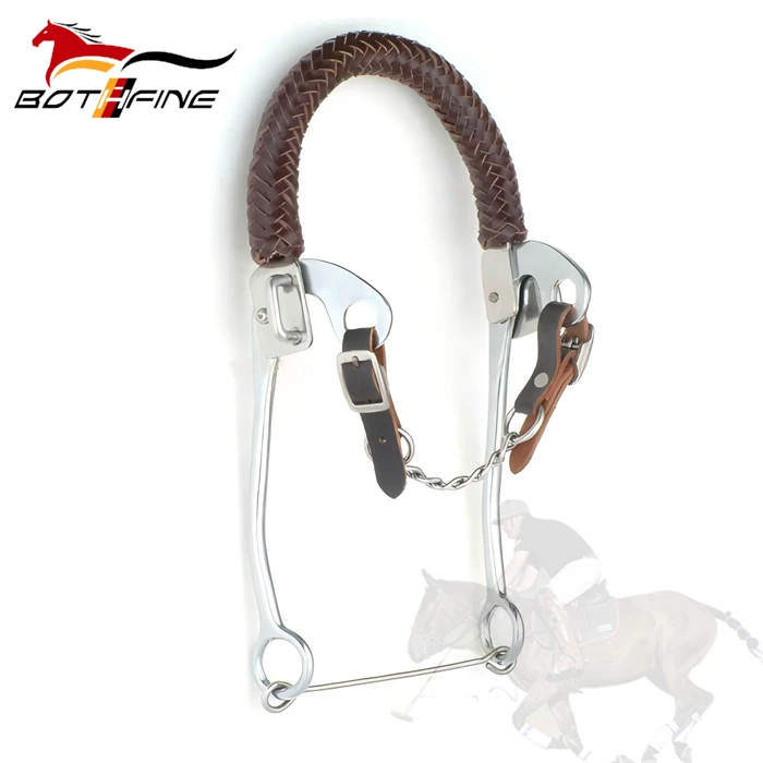 CP HACKAMORE BIT Braided Leather Nose Band With Leather Curb Chain